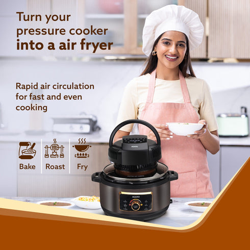 Imperial Pot Lid Air Fryer, 7-in-1 Electric Air Fry, Crisp, Broil, Bake In 5L, 6L and 8L Pressure Cooker/ Metal Pots/ Rice Cooker, 7 Preset Menu, 1000W, Home & Kitchen